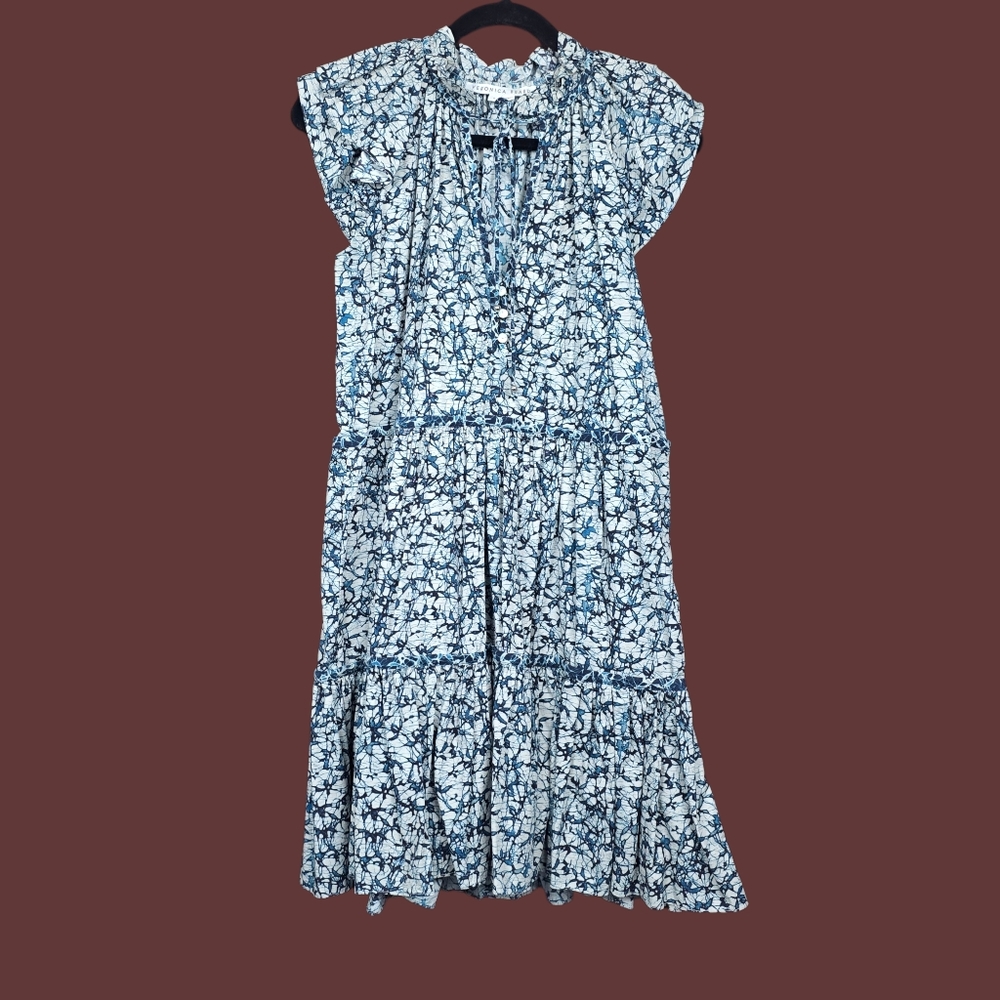 Veronica Beard Womens Blue Batik Print Zee Tiered Mini Dress Size 6 - Picture 4 of 6